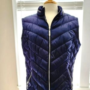 Marble Fashions Navy Blue Shower Resistance Quilted Zip-Front Vest w/Hood (XL)